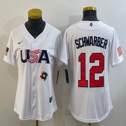 Youth 2023 World Cup #12 Kyle Schwarber white USA majestic baseball jerseys 07