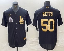 Nike Los Angeles Dodgers #50 Mookie Betts black gold majestic baseball Jersey -BD 01