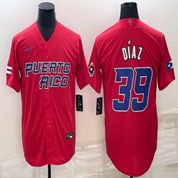 Puerto Rico Baseball #39 Edwin Diaz red 2023 World Baseball Classic Replica Player Jersey 08