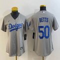 Youth Nike Los Angeles Dodgers #50 Mookie Betts gray majestic baseball Jersey-BD 01