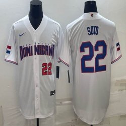 2023 World Cup Dominican Republic\'s #22 Juan Soto white majestic baseball jerseys 04