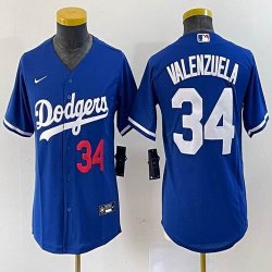 Youth Nike Los Angeles Dodgers#34 Fernando Valenzuela blue majestic baseball jerseys-BD