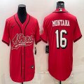 Nike 49ers #16 Joe Montana red baseball jerseys Joint name-BD