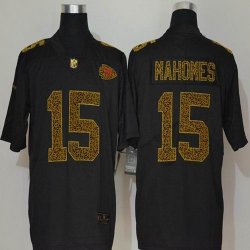 Custom Nike Kansas City Chiefs #15 Patrick Mahomes Black Color Rush Limited Jerseys Flocking Leopard-WL