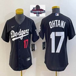 Women 2024 World Series Champions patch Los Angeles Dodgers #17 Shohei Ohtani Nike black majestic baseball Jersey