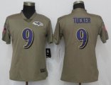 Women New Nike Baltimore Ravens 9 Tucker Olive Salute To Service Elite Jersey