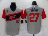 Nike Los Angeles Angels #27 Mike Trout gray throwback majestic baseball jersey -BD 01