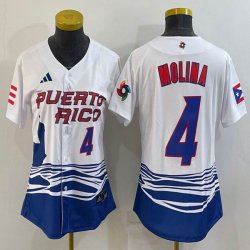 Youth Puerto Rico Baseball #4 Yadier Molina White 2023 World Baseball Classic Replica Player Jersey 04