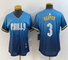 Women Nike Philadelphia Phillies #3 Bryce Harper blue majestic baseball jersey city version-BD