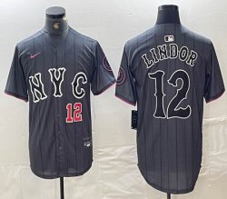 Nike New York Mets #12 Francisco Lindor gray majestic mlb jerseys majestic baseball jerseys 03