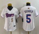 Women Nike Texas Rangers #5 Corey Seager white majestic baseball jerseys Champion patch-BD 02