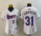 Youth Women Nike Texas Rangers #31 Max Scherze white majestic baseball jerseys Champion patch-BD 01