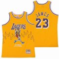 Los Angeles Lakers #23 LeBron James Yellow throwback nba basketball jerseys with Offset font-SG