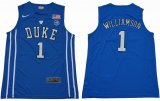 Duke Blue Devils #1 Zion Williamson V Neck College Basketball Elite Jersey - Blue