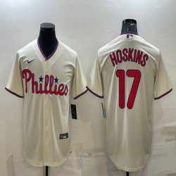 Nike Philadelphia Phillies #17 Rhys Hoskins beige majestic Baseball Jersey Gradient -BD