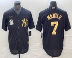 Nike New York Yankees #7 Mickey Mantle black gold majestic baseball Jersey -BD 01