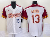 Majestic Venezuela Baseball #13 Ronald Acuña Jr. White 2023 World Baseball Classic Replica Player Jersey 01