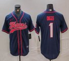 Houston Texans #1 Stefon Diggs dark blue baseball jersey Joint Name 02