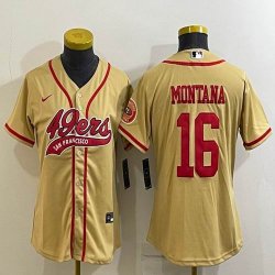 Women Nike San Francisco 49ers #16 Joe Montana yellow baseball jerseys Joint name-BD