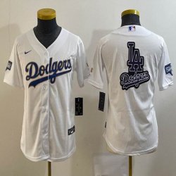 Youth Nike Los Angeles Dodgers white Majestic baseball jersey champion patch-BD 01