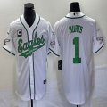 Nike Philadelphia Eagles #1 Jalen Hurts white baseball jerseys Joint name-BD 03