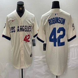 Nike Los Angeles Dodgers #42 Jackie Robinson beige fashion MLB baseball Jersey 02