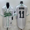 Nike Philadelphia Eagles #11 Carson A.J. Brown white baseball jerseys Joint name-BD