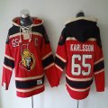 Ottawa Senators #65 Erik Karlsson Red black Ice Hockey Hooded Sweatshirt