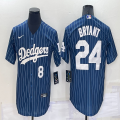 Nike Los Angeles Dodgers #24 and #8 Kobe Bryant blue throwback majestic baseball Jersey-BD