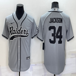 Nike Oakland Raiders #34 Bo Jackson gray baseball jerseys Joint name-BD