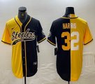 Nike Pittsburgh Steelers #32 Franco Harris yellow black splits baseball Joint name -BD