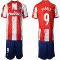 2021-2022 Atletico Madrid club #9 SUAREZ red blue soccer jersey home