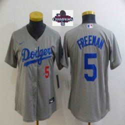 2024 World Series Champions patch Los Angeles Dodgers #5 Freddie Freeman gray Youth majestic baseball jersey