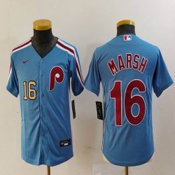 Youth Nike Philadelphia Phillies #16 Brandon Marsh skyblue throwback majestaic baseball jersey 01