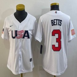 Women 2023 World Cup #3 Mookie Betts white USA majestic baseball jerseys 06