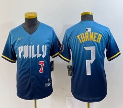 Youth Nike Philadelphia Phillies #7 Trea Turner blue majestic baseball jerseys city version 01