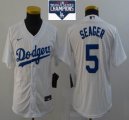 Youth Los Angeles Dodgers #5 Corey Seager white majestic baseball jersey