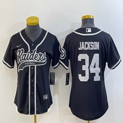 Women Nike Oakland Raiders #34 Bo Jackson black baseball jerseys Joint name-BD