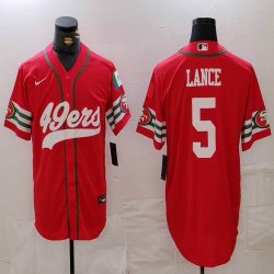 Nike San Francisco 49ers #5 Trey Lance red baseball jerseys Joint name-BD