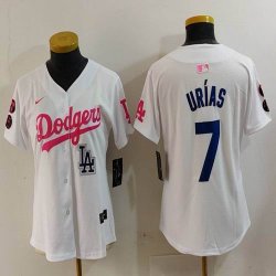 Women Nike Los Angeles Dodgers #7 Julio Urias white pink fashion MLB baseball Jersey-Joint name-BD 02