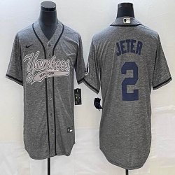 Nike New York Yankees #2 Derek Jeter Hemp grey majestic baseball Jersey Joint name 01