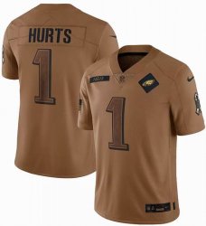 Philadelphia Eagles #1 Jalen Hurts 2023 Brown Salute To Service Limited Jerseys