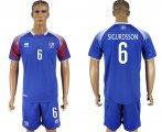 2018 World cup Iceland team #6 SIGURDSSON blue soccer jersey home