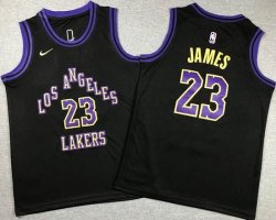 Youth Nike Los Angeles Lakers #23 LeBron James Black NBA Basketball jersey city version-XD