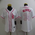 Women Los Angeles Dodgers 34 Fernando Valenzuela white pink majestic mlb jersey