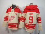 Detroit Red Wings Gordie Howe 9# red beige NHL Hooded Sweatshirt