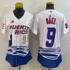 Women Puerto Rico #9 Baseball Javier Báez White 2023 World Baseball Classic Replica Player Jersey 01