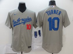 Nike Los Angeles Dodgers #10 Justin Turner gray Flexbase Authentic Collection Jersey