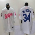 Los Angeles Dodgers Fernando Valenzuela white pink majestic baseball Jersey Joint name