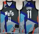 Nike logo Brooklyn Nets #11 Kyrie Irving gray blue camo NBA Jerseys city version Hot press font-TY